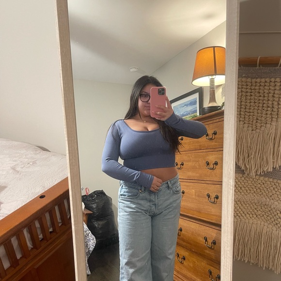 Aerie Long Sleeve Ribbed Workout Top - Blue - Picture 1 of 3
